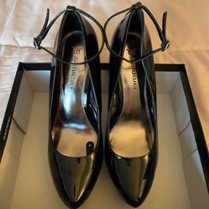 Black patented leather stiletto platform